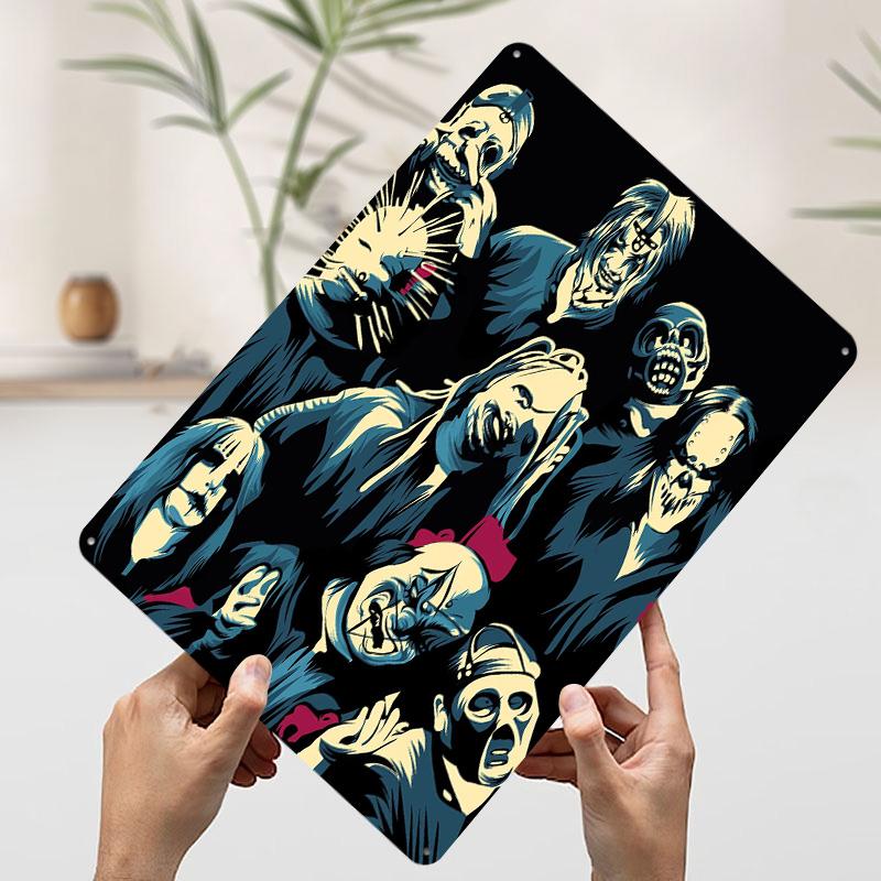 Slipknot Band Blechposter Benutzerdefinierte Wandkunst Vintage Metallschilder Retro Blechplakette für Moderne Wohnkultur Luxuriöse Schreibtischdekoration 20x30cm（7.8x11.8inch） gray