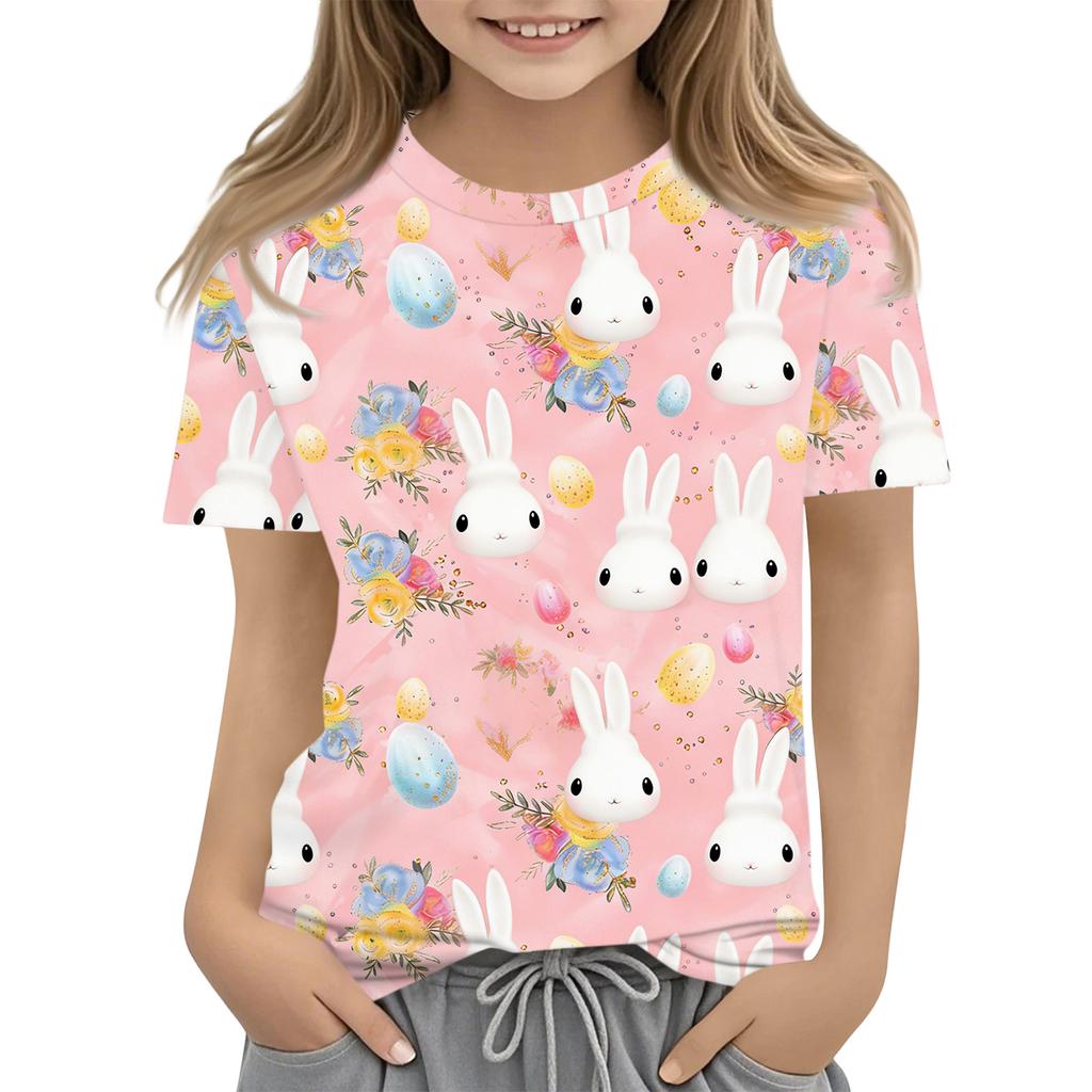 Boys Girls Round Neck Casual Printed Short-sleeved T-shirt Top
