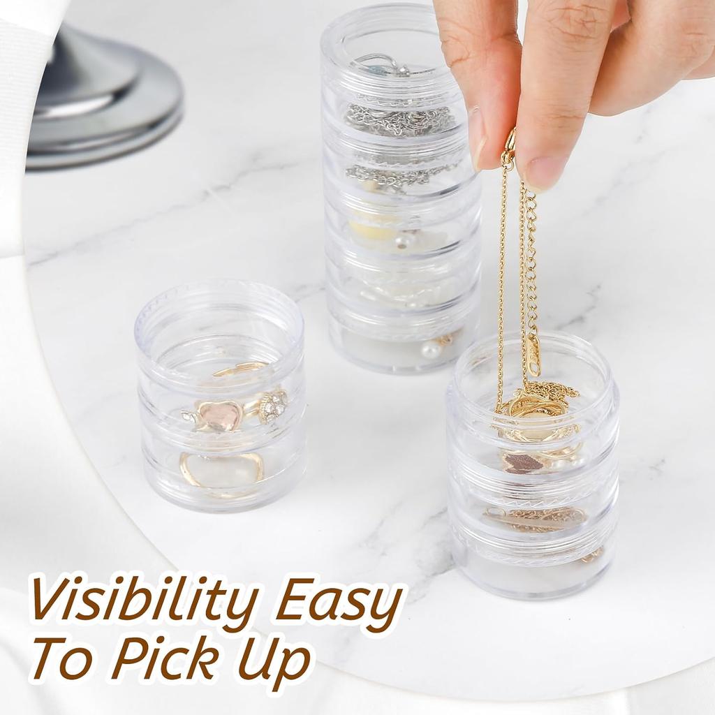 5 Sets Stackable Round Plastic Containers Clear Bead Storage Containers Box with 5 Compartment Mini Travel Jewelry Organizer Box
