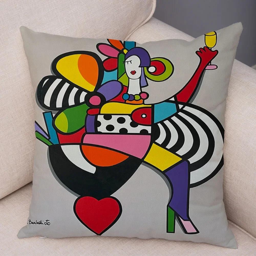 Geometric Cartoon Girl Decorative Pillowcase Living Room Office Ornaments Home Pillowcase