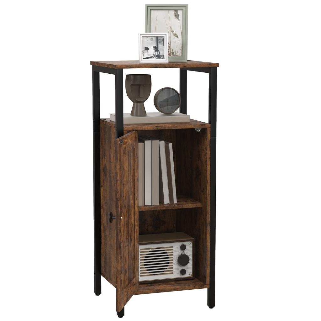Side Table with Storage, 2 Open Shelves, 3-Level Adjustable, Magnetic Door, Brown