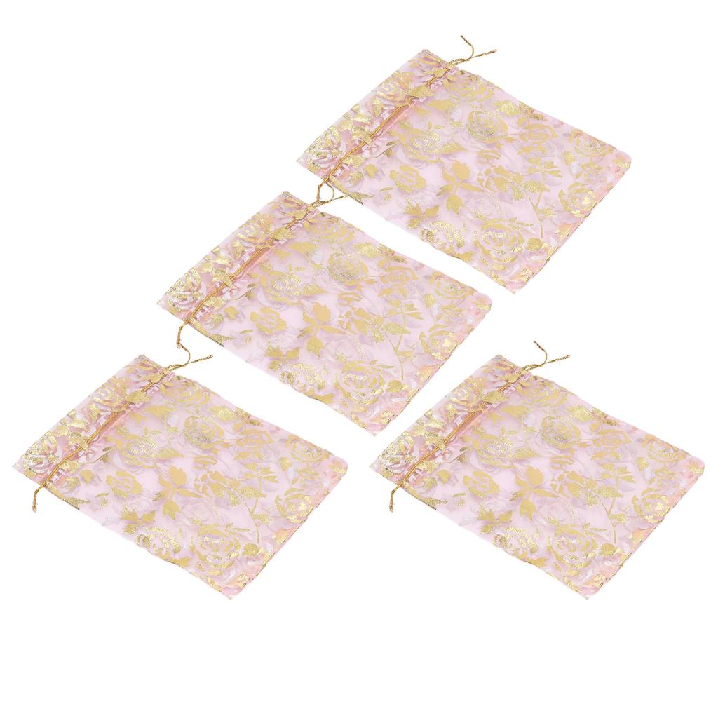 200 Pcs Organza Bag Drawstring Closure Print 6.3x4.3in Mesh Gifts Bags Organza Jewelry Mesh Pouch