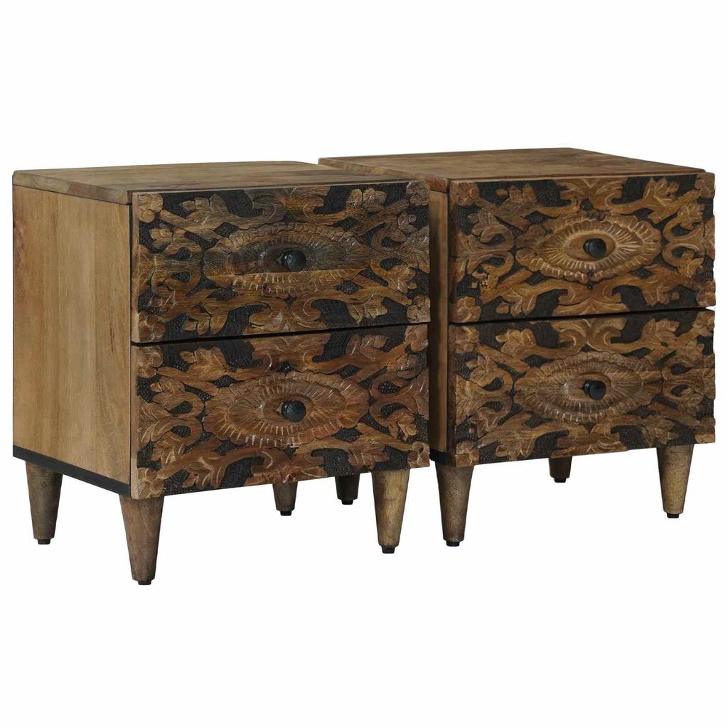 Nightstand Set of 2 Brown 40 x 33 x 46 cm Solid Mango Wood