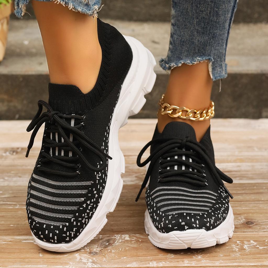 fashion Pink Knitting Platform Sneakers for Women 2024 Spring Mesh Breathable Sports Shoes Woman Non Slip Thick Sole Running Sneakers
