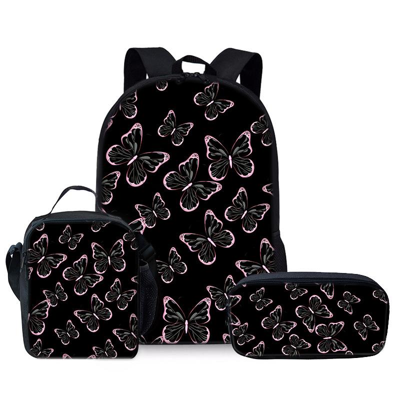 Trendy Popular Novelty butterfly 3D Print 3pcs/Set Student School Bags Laptop Daypack Backpack Crossbody Lunch bag Pencil Case
