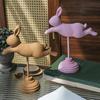 Wooden Bunny Figurine, Nordic Style Floating Running Rabbit Statue with Base for Desk, Bookshelf, TV Cabinet Home Decor