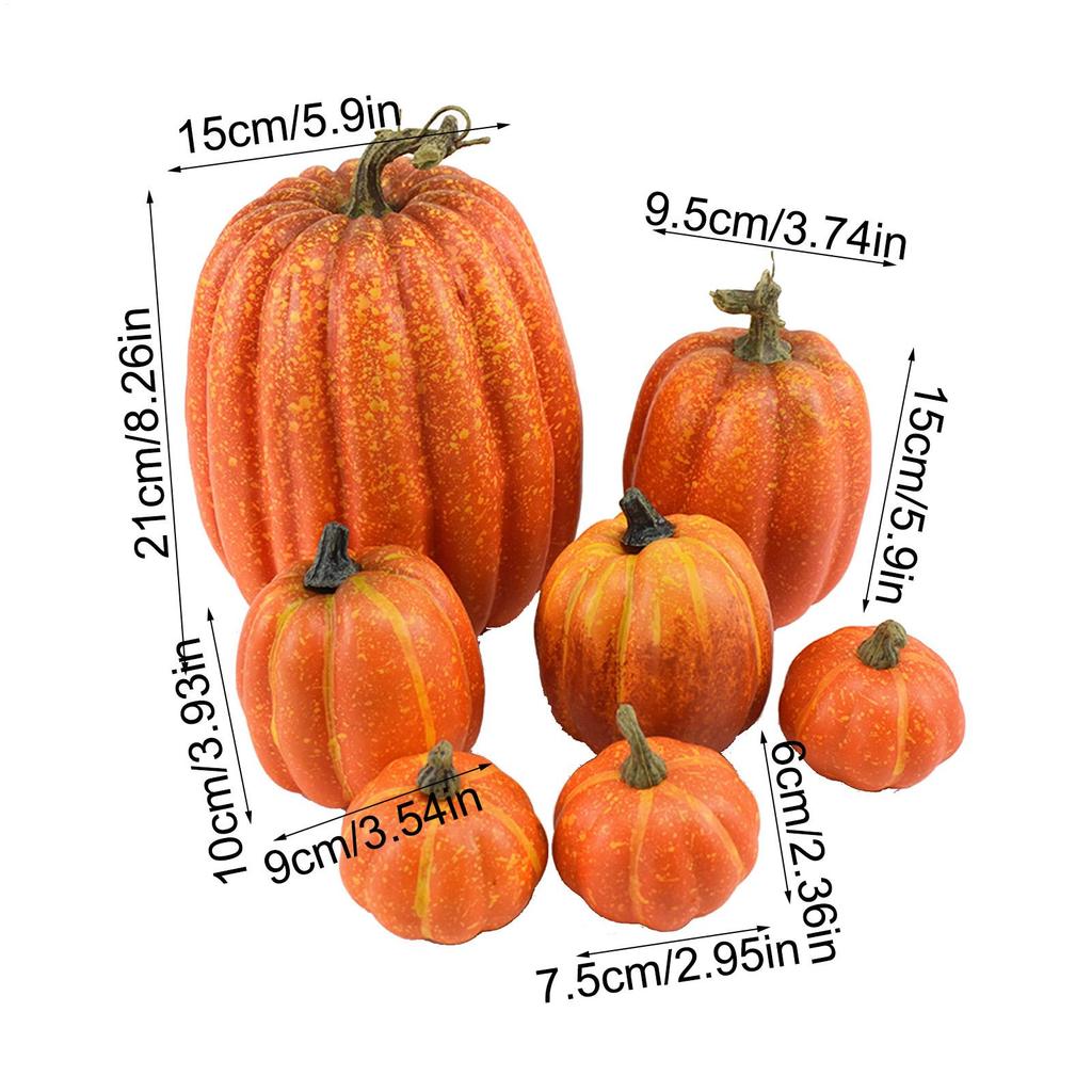 7pcs Decorative Large Small Outdoor Orange Foam Plastic Fake Faux Artificial Pumpkins Halloween Autumn Orange Pumpkin