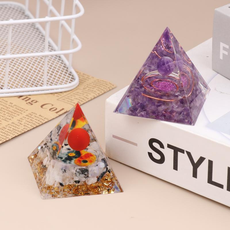 Energy Pyramid Orgonite Reiki Natural Amethyst Peridot Reiki Chakra Meditation Tool Room Decor Crystal Gifts