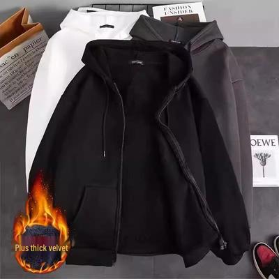 Cárdigan con capucha y cremallera grueso de terciopelo para hombre - Ropa exterior cálida, cómoda, duradera y casual