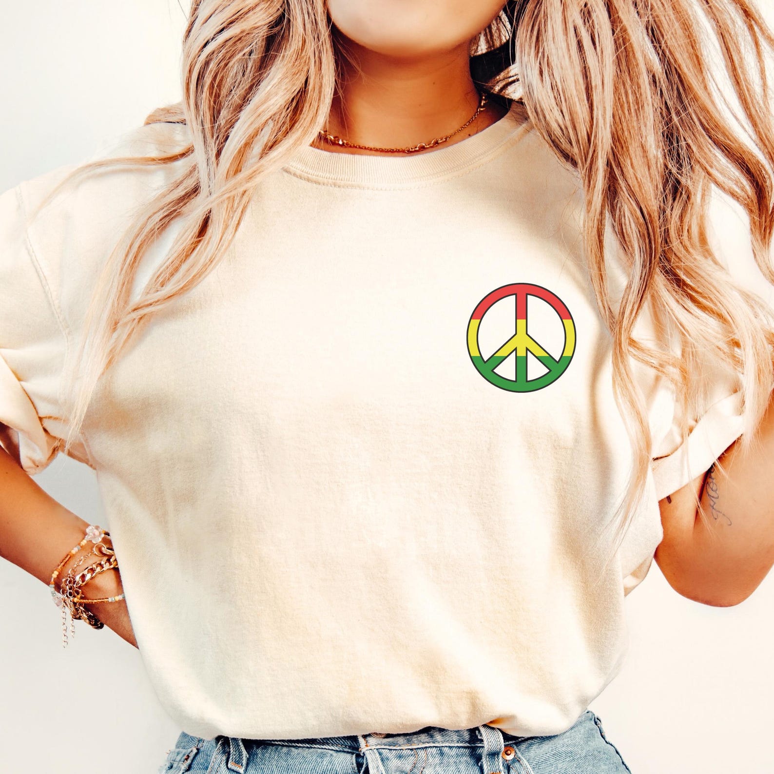 Comfort Colors Reggae Peace Sign T-Shirt: Rasta Positive Vibes S