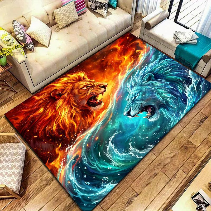 Flame Animal Blue Red Pattern Square Carpet,Area Rug,Carpet Rug for Living Room Bedroom Sofa Playroom Decor,Non-slip Floor Mat,Holiday Birthday Gifts