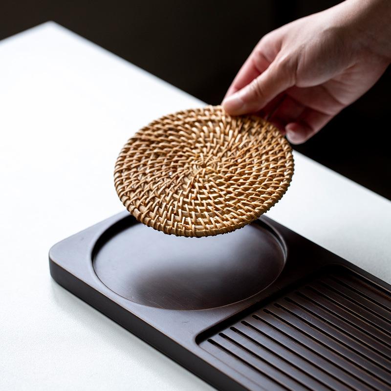 Solid Bamboo Wood Tea Tray Portable Rattan Mat Rectangle Serving Table Plate Storage Dish for Hotel Tea Plate Accessories Saucer