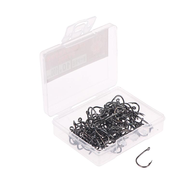 100Pcs/Box High Carbon Steel Fish Hook Durable High Strength Barbed Fishing Hooks With Ring For Carp Fishing Accessories