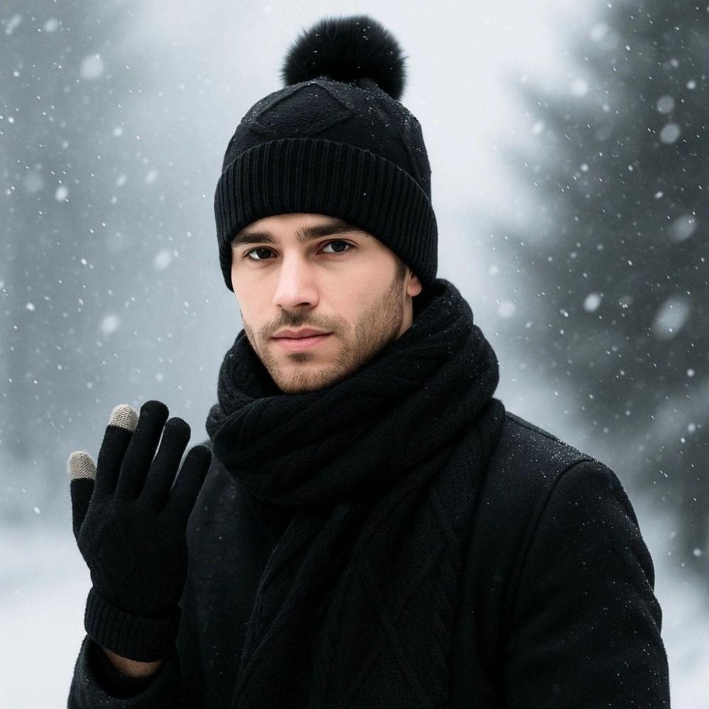 Warm Scarf and Hat Set Woolen Hat Yarmulke Pullover Cap Outdoor