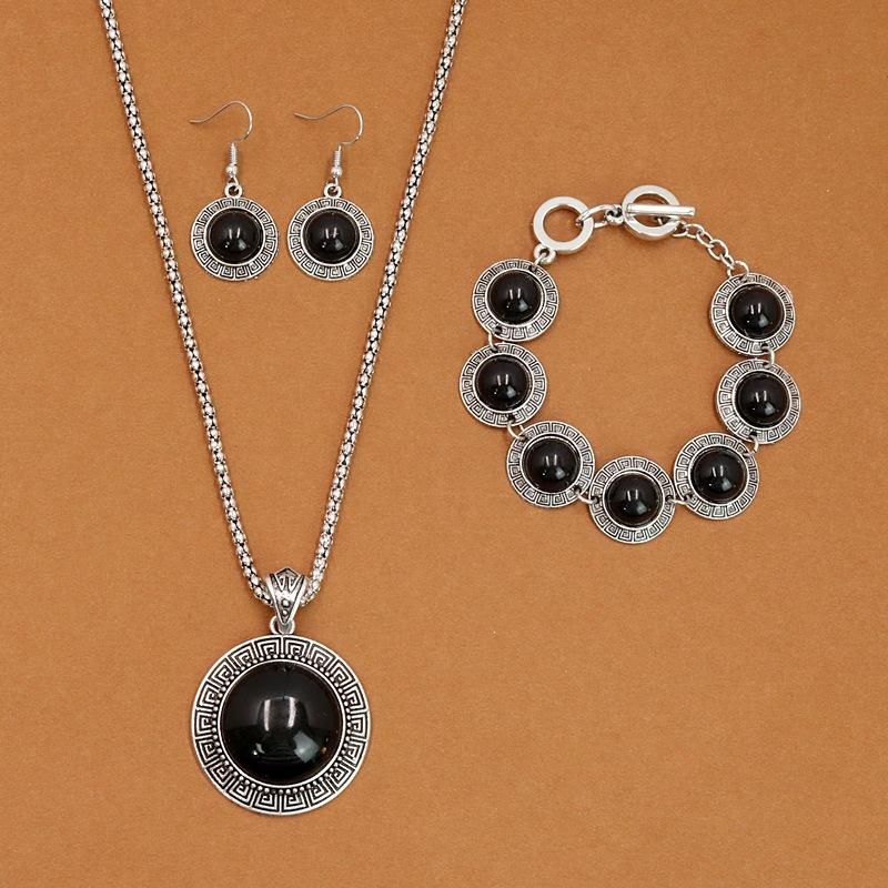 Colier turcoaz în stil boem vintage Colier rotund cu diamante Brățară Set de cercei Set de bijuterii