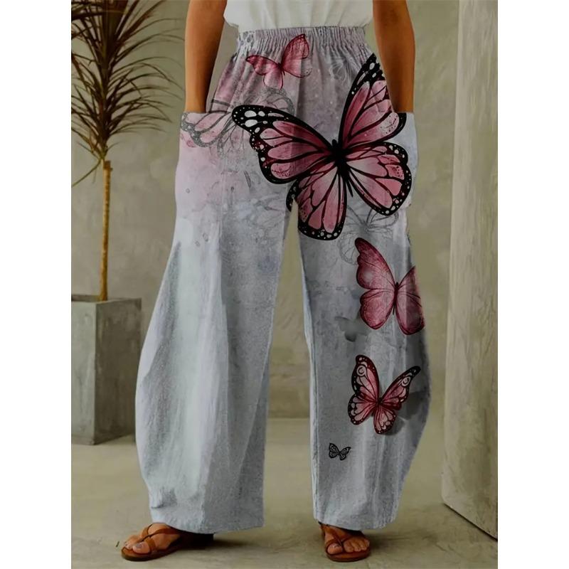 Fashion Flowers Butterfly Print Pants Casual Delicate Ladies Wide-legged Pants Autumn Hundred Retro Street Shooting Pants