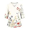 Women's Floral Print Scrub Top with V-Neck, Pockets, Side Slits and 3/4 Sleeves