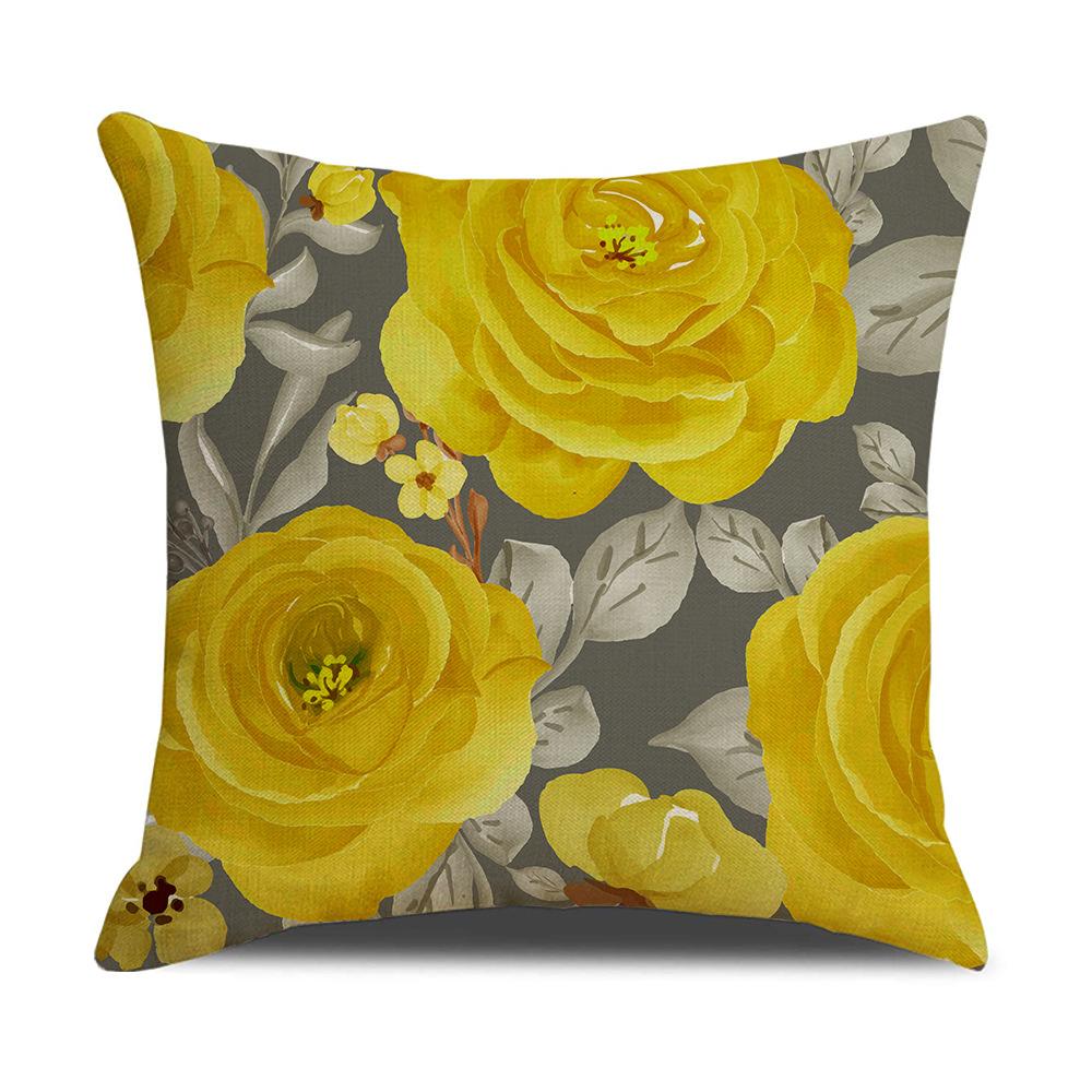 New Spring and Summer Gray Flowers Letter Linen Pillowcase Modern Sofa Cushion Bedroom Pillow