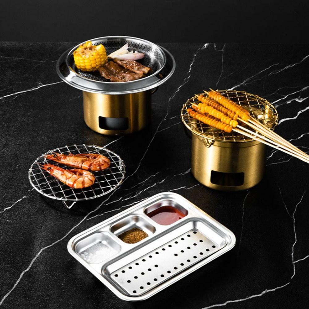 

Mini Barbecue Stove Gold/Silver Grilling Stove Portable Stainless Steel Camping Stove Picnic Silver Stove