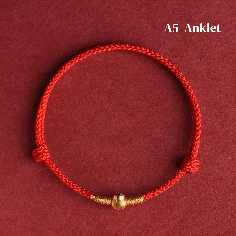 Hand Braided Red Rope Bracelet with Lucky Bead Adjustable Couple Anklet for Valentine Gift Wrist Wear