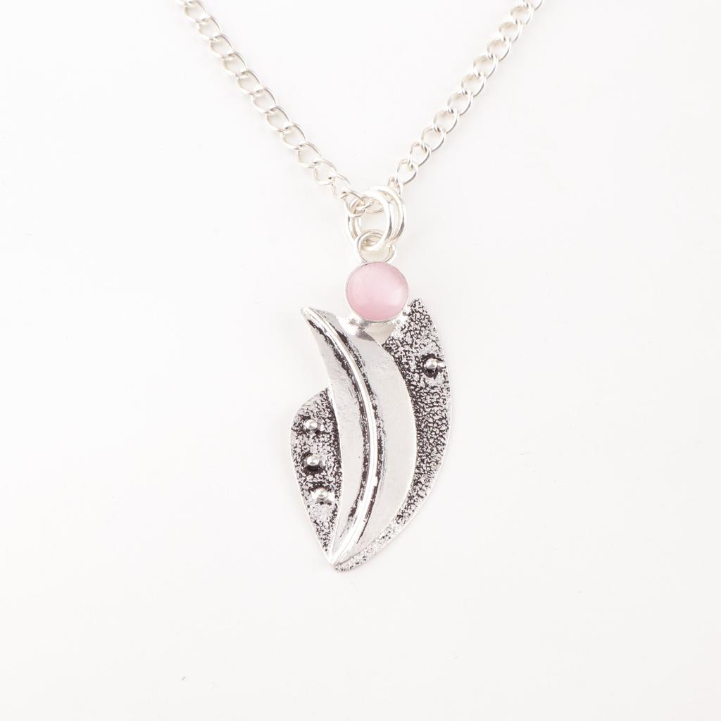 Pink Cat's Eye Gemstone 925 Sterling Silver Jewelry Handmade Stylish Pendant PP-36-45