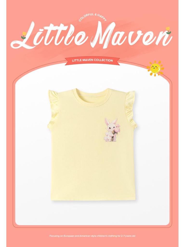 Children's Summer Cartoon T-shirt, Short Sleeve, European American Style, Cute Baby Girls' Top