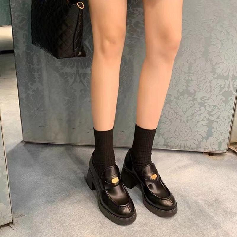 Anti-slip Retro Round-toe Height-increasing, Thick-soled Women's Single Shoes