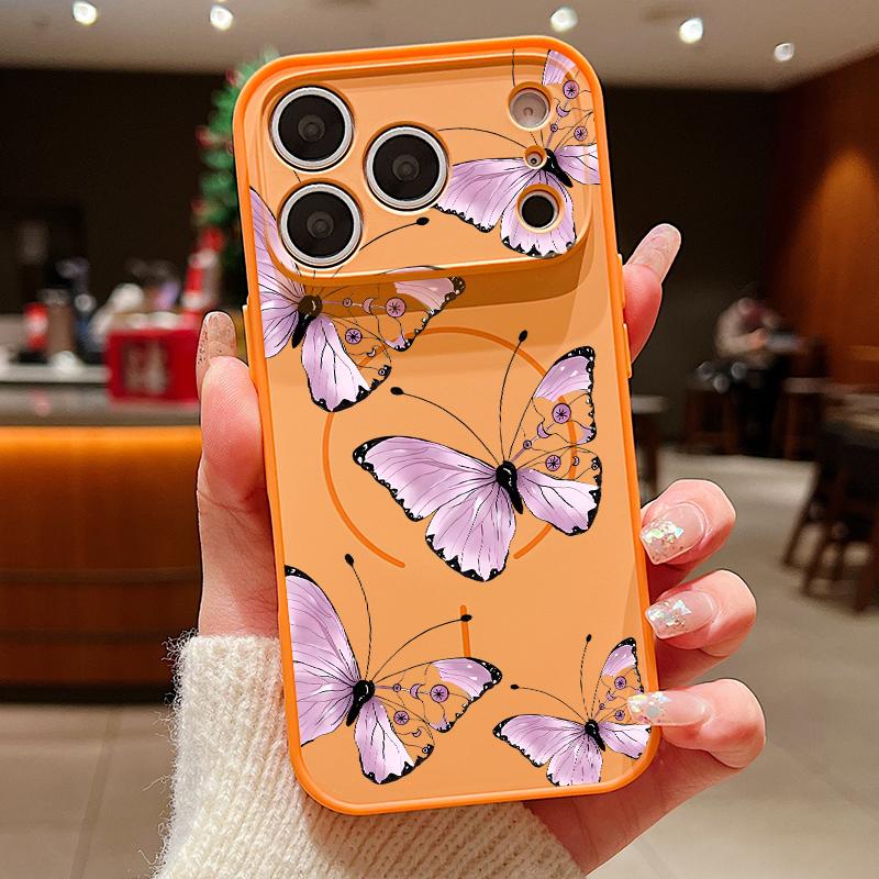 Luxury Colorful Butterfly Pattern Case For iPhone 17 Pro Max Magnetic For Magsafe Hybrid Slim Matte Cover For iPhone 16 15 14 13 Pro Max