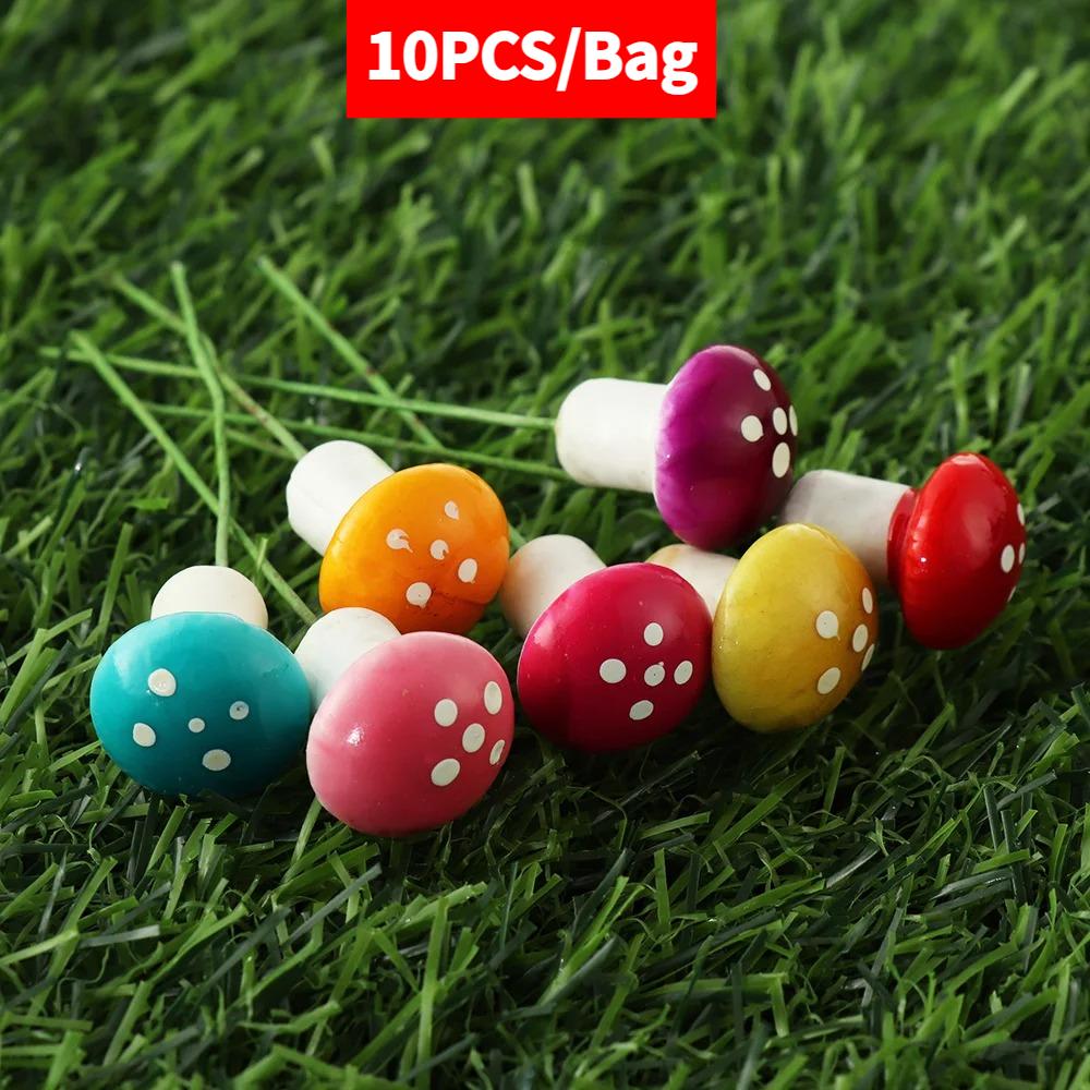 10PCS Mini Mushroom DIY Craft Garden Ornament Resin Artificial Foam Potted Plants Decor Moss Decoration Miniature Figurine
