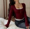 Women's Lace Long Sleeve Slim Fit T-Shirt - French Style, Spring/Autumn Wear, Sweet & Spicy.