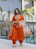 Orange Kurta Set for Women Embroidered Ethnic Suit with Dupatta Festive Wear