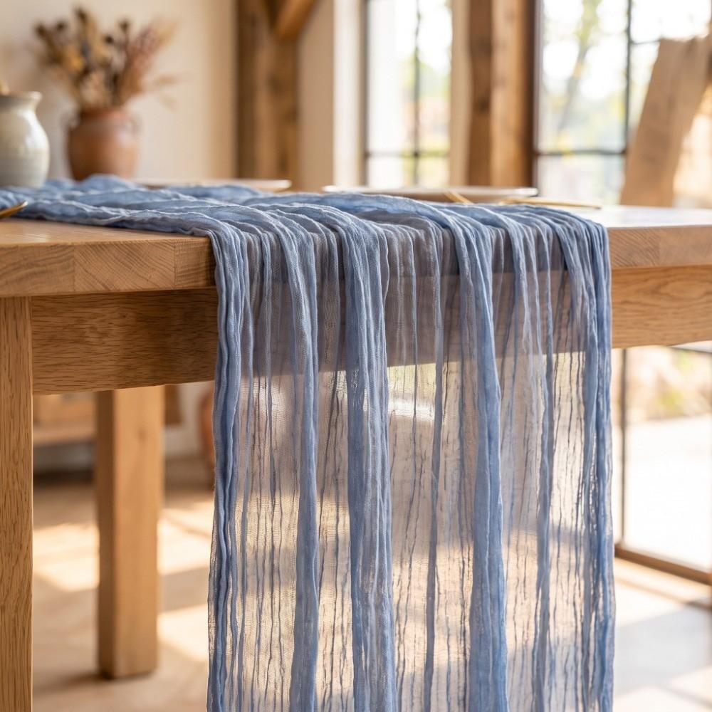 Polyester Fiber Cheesecloth Table Runner 90x400cm Pleated Table Runner Coffee Table