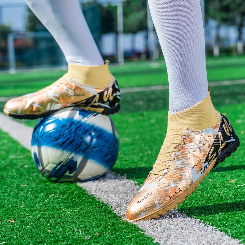 Men/kid's Football Boots Leather Soccer Shoe Rubber Soft Sole Short Nail Artificial Turf Youth Children Football Shoes Mens Football Shoes