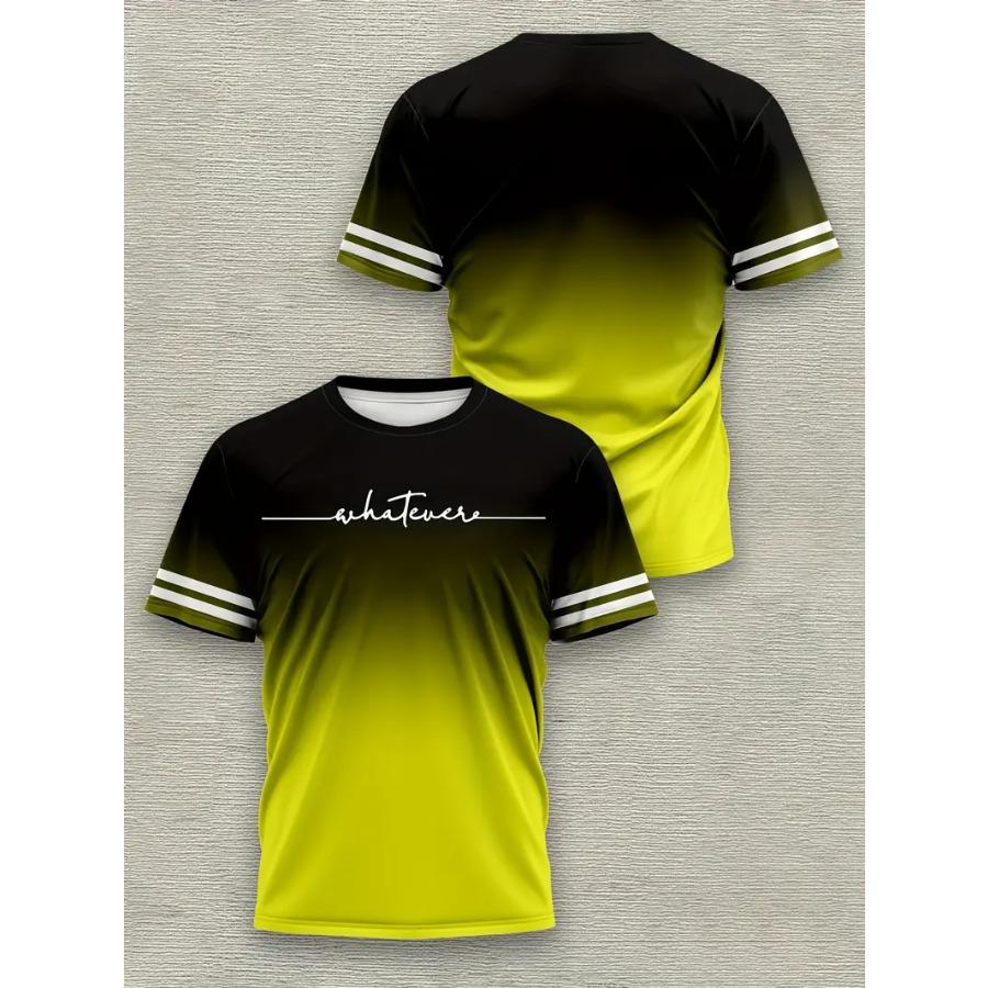 Men's Gradient Color T-Shirts - Casual Short Sleeve Round Neck Tees with Ombre Print, Machine Washable All-Season Comfort for Outdoor
