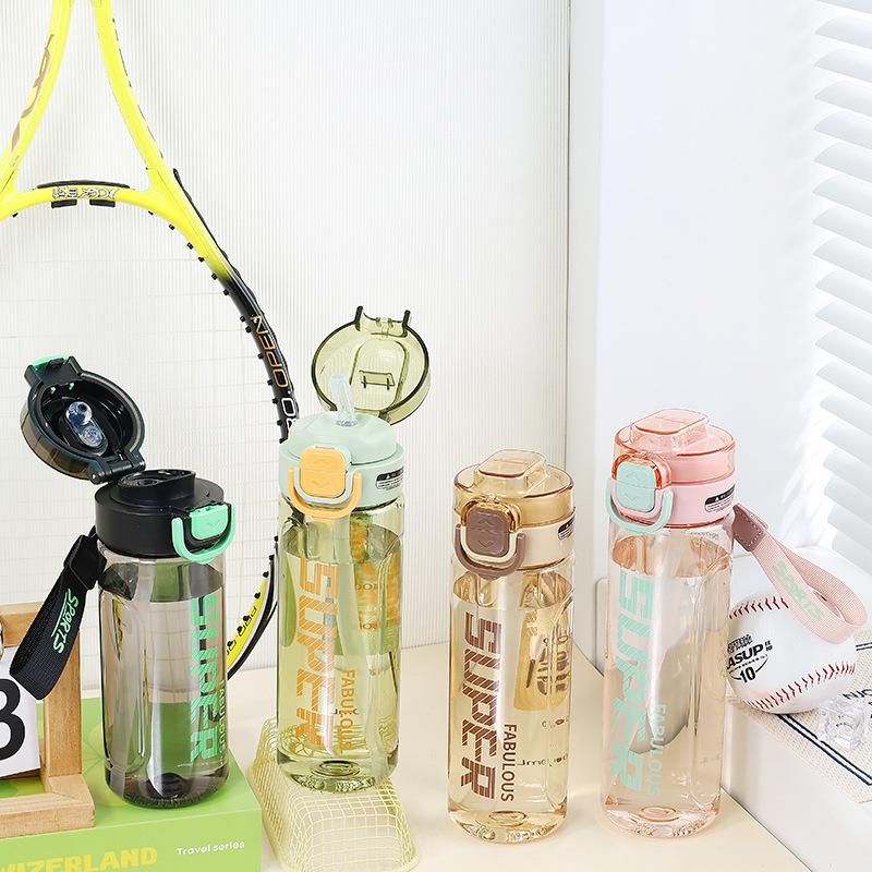 Water Bottle Large Capacity Summer Plastic Water Cup Straw Male and Female Students Sports Kettle Portable Fitness Internet Celebrity Ins Double