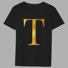 Fashion T-shirt Black Men's 26 English Letters Gold Printing Pattern Series Casual Round Neck Commuter Comfortable Top T-Shirts Men’s