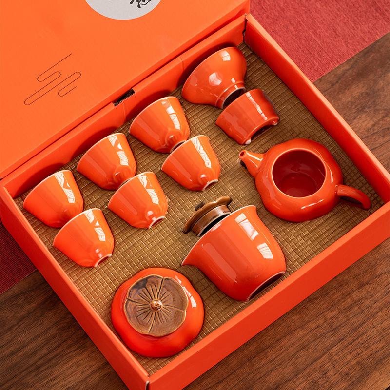 Ceramic Persimmon Persimmon Everything Goes Well Tea Set Gift Box Set Persimmon Teapot Tea Can Opening Gift Business Companion Gift