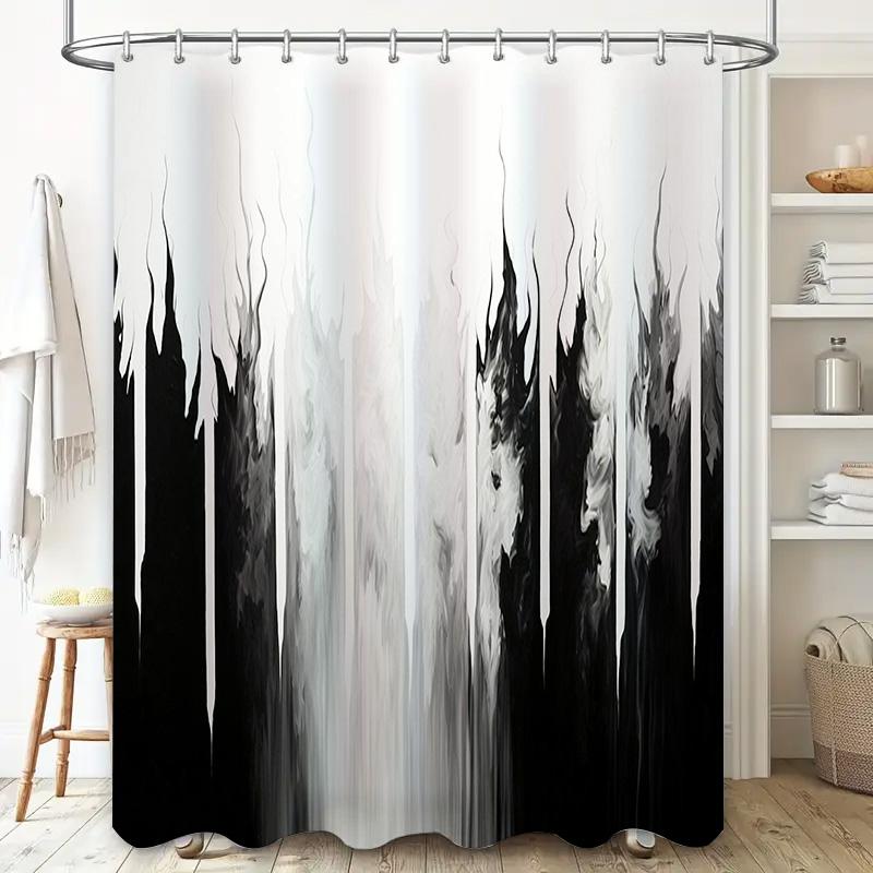 Modern Black White Shower Curtain With Abstract Art Design For Bathroom Decor Various Sizes Available