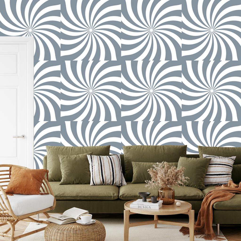 Hippie wallpaper background blue and white, background light gray 50x1000