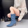 Fashion Versatile Comfortable Pleated Pile Boots Casual Pointed Thin Heel Women's Medium Boots 2025 Autumn New