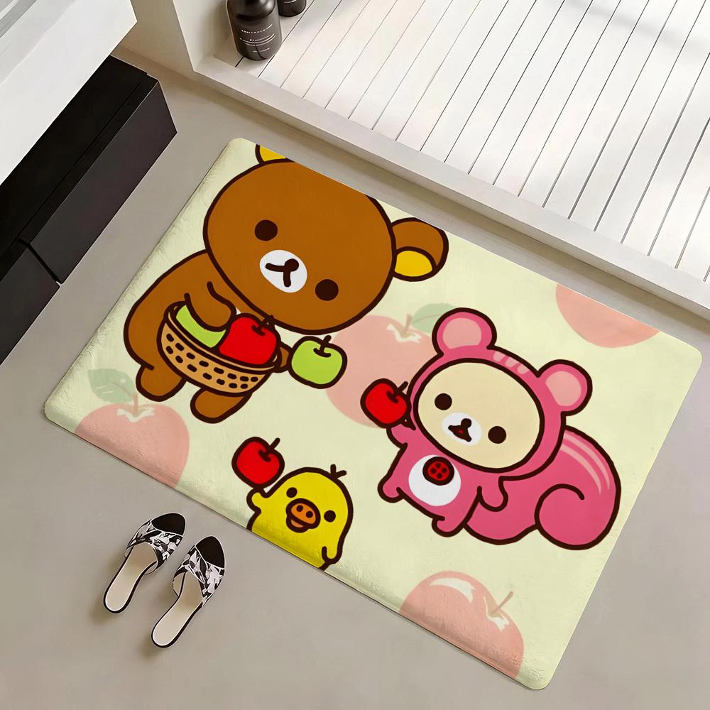 Floor Mat Eco Flannel Doormat Non-Slip Odorless Indoor Soft Short Plush Floor Rug R-Rilakkuma Anime