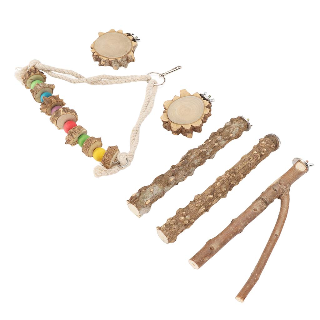 Sada bidýlek pro papoušky Broušení zobáku a drápů Dřevěná tyč Větev Platforma Houpačka Stojan pro ptáky Kousací sada pro