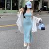 French Pure Desire Style Sexy Blue Suspender Dress Women's Summer New High Waist High Sleeveless Hip Wrap Long Skirt
