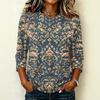 Women's Casual Floral Print Raglan Sleeve Round Neck Three-Quarter Sleeve Pullover T-Shirt