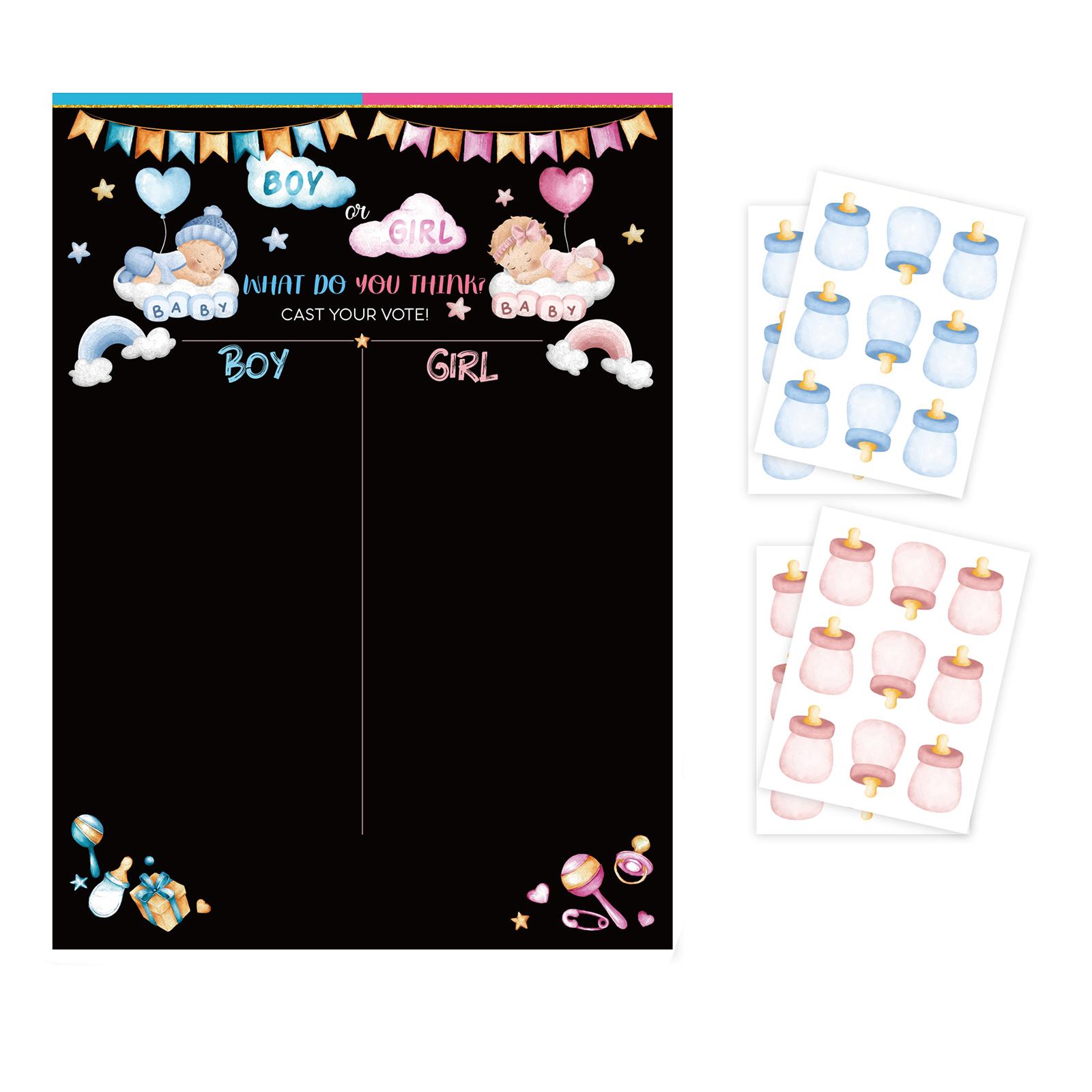 

Игра на определение пола для вечеринки Baby Shower с плакатом 36 шт. наклеек для голосования «Девочка или мальчик» для определения пола. Праздничные принадлежности чёрный