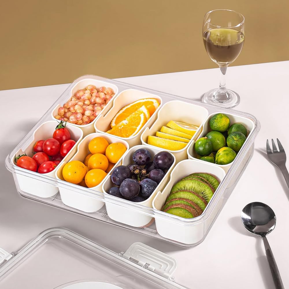 Snack Tray with Handle Portable Snackle Box Container Veggie Serving Tray for Travel Party Refrigerator Snack Organize Box