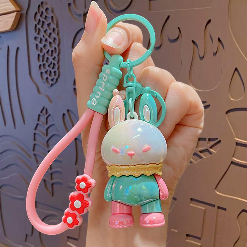 Мультяшный Цветной Цветок Дофамина Кролик Брелок Подвеска Подвеска на Сумку Брелок для Ключей Автомобиля Маленький Подарок