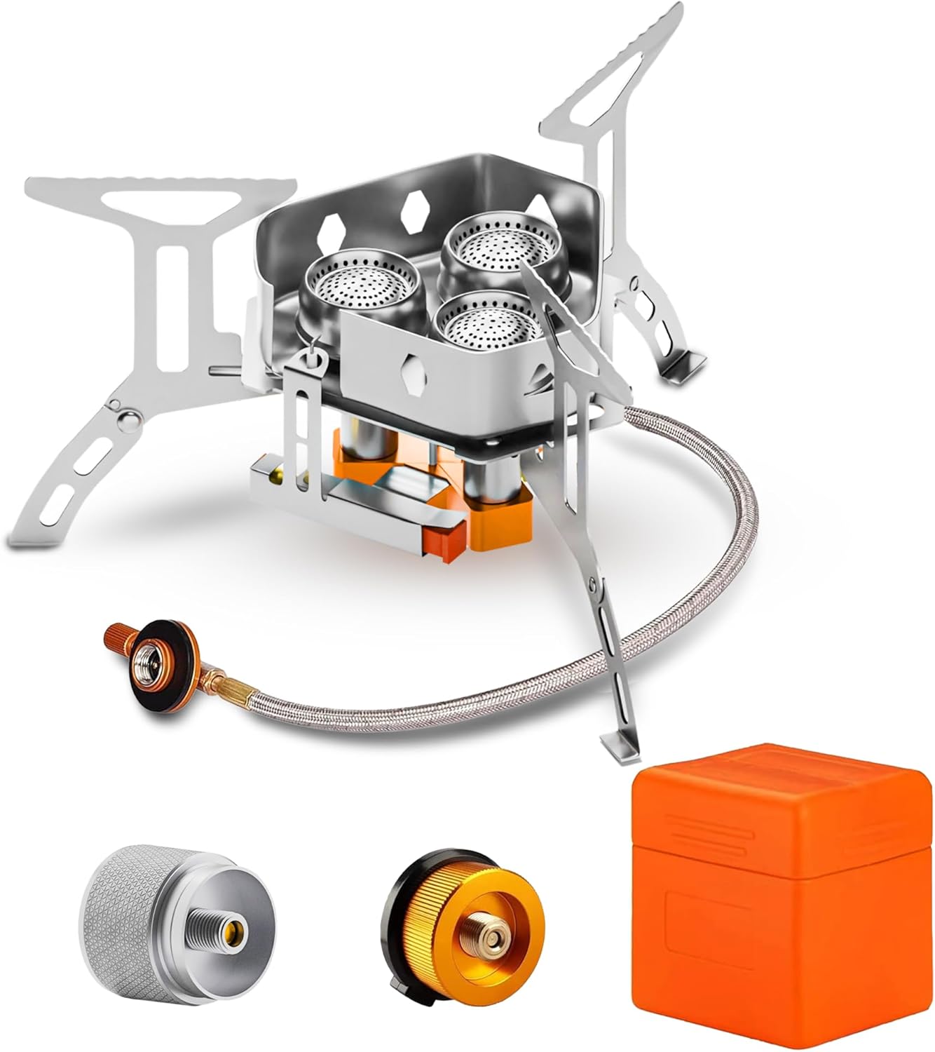 

Portable 3000W Dual Fuel Camping Stove, Butane/Propane, Auto Ignition, Precise Control, Compact Design