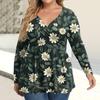 Women's Plus Size Shirt Long Sleeve  Print Top Pleated Casual V-Neck Top