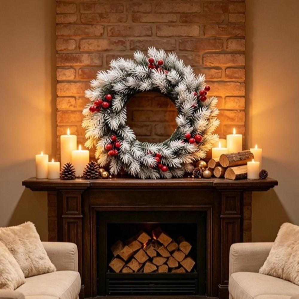 Red Berries Christmas Pine Wreath Evergreen Frosted Pine Berry Wreath  Home Wedding